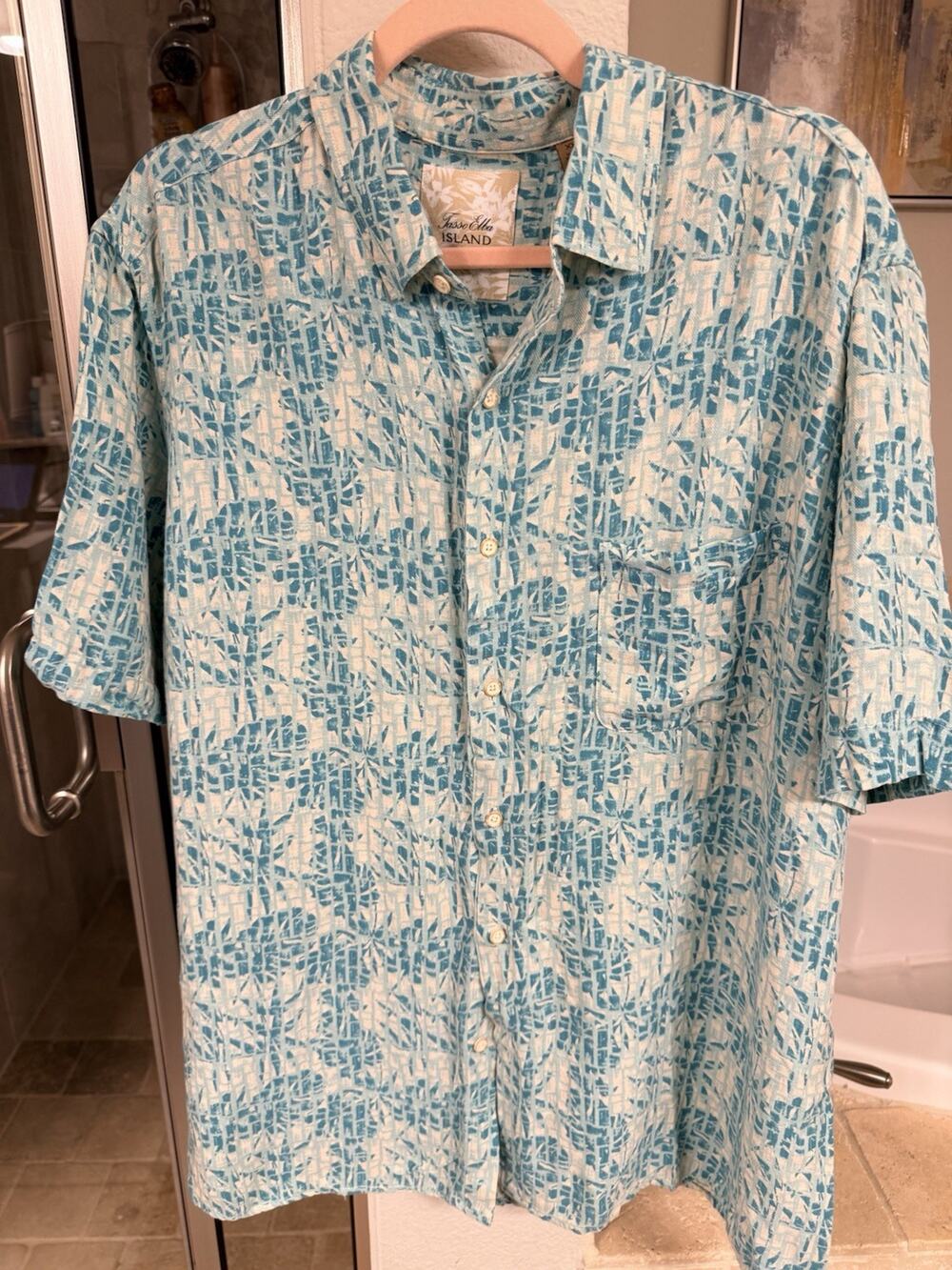 Silk Linen Tasso Elba Island  Hawaiian Camp Shirt Men’s XXL Blue Tropical Resort